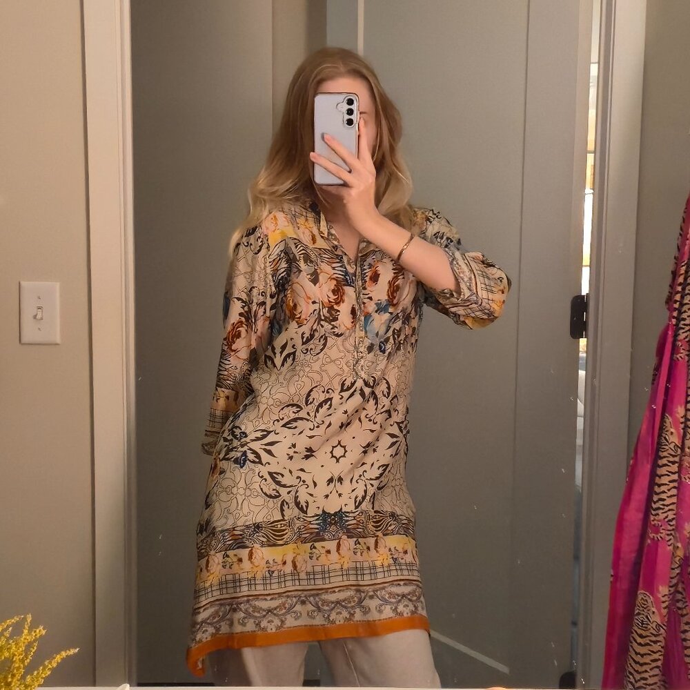 Johnny Was Silk Printed Tunic Dress NWOT Small